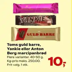 Kvickly Toms guld barre, yankie eller anton berg marcipanbrød tilbud