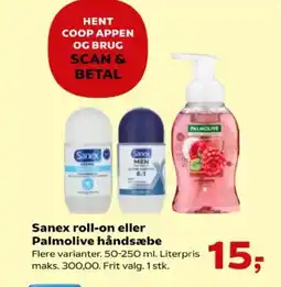 Kvickly SANEX Roll-on eller palmolive håndsæbe tilbud