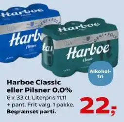 Kvickly HARBOE Classic eller pilsner 0,0% tilbud