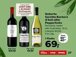 Kvickly Roberto sarotto barbera d'asti eller pepperboks tilbud