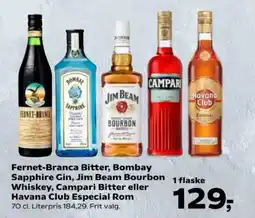 Kvickly Fernet-branca bitter, bombay sapphire gin, jim beam bourbon whiskey, campari bitter eller havana club especial rom tilbud