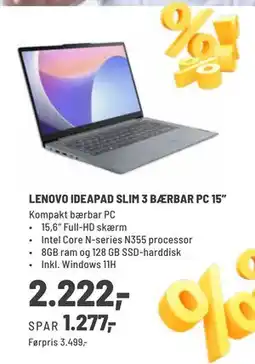 Panasonic Center LENOVO IDEAPAD SLIM 3 BÆRBAR PC 15” tilbud