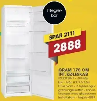 Punkt1 Gram 178 cm Int. Køleskab KS13315941 tilbud