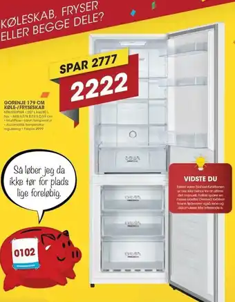 Punkt1 Gorenje 179 Cm Køle-/Fryseskab NRK6181PW4 tilbud