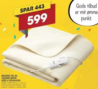 Beurer HD 90 Varmetæppe Med 6 Niveauer HD090