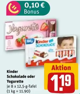 REWE DE KINDER Schokolade oder yogurette tilbud
