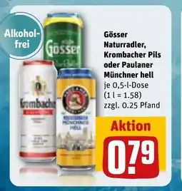 REWE DE GÖSSER Naturradler, krombacher pils oder paulaner münchner hell tilbud