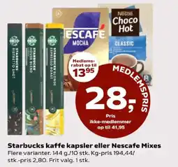 Coop 365 Starbucks kaffe kapsler eller nescafe mixes tilbud