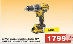 Bauhaus DEWALT Slagboremaskine kullos 18v 2,0ah xr li-ion dcd796d2 m/batteri tilbud