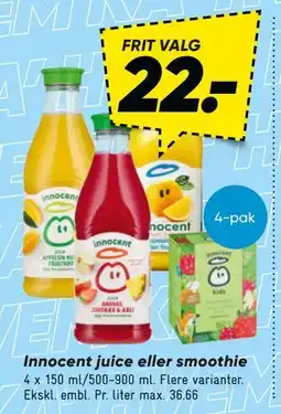 Bilka Innocent juice eller smoothie tilbud