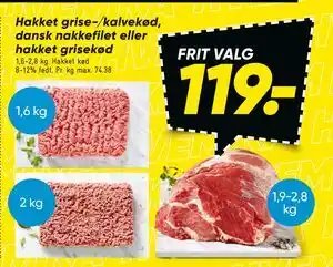Hakket grise-/kalvekød, dansk nakkefilet eller hakket grisekød