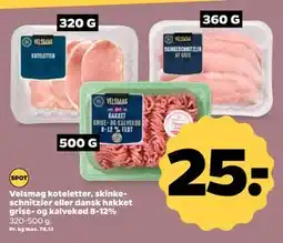 Netto Velsmag koteletter, skinkeschnitzler eller dansk hakket grise- og kalvekød 8-12% tilbud