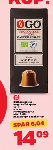 Netto ØGO økologiske lungo kaffekapsler tilbud