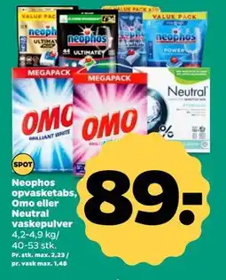 Netto Neophos opvasketabs, Omo eller Neutral vaskepulver tilbud