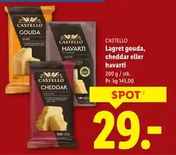 Lidl Lagret gouda, cheddar eller havarti tilbud