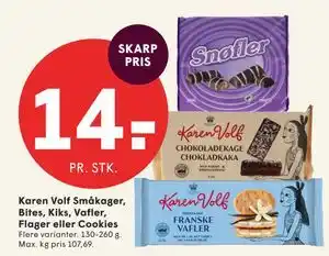 SPAR Karen Volf Småkager, Bites, Kiks, Vafler, Flager eller Cookies tilbud