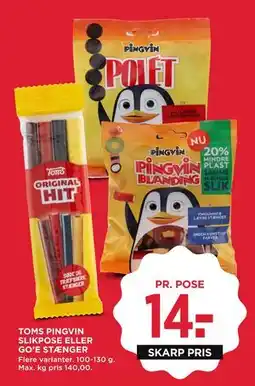 MENY TOMS PINGVIN SLIKPOSE ELLER GO’E STÆNGER tilbud