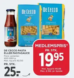 MENY DE CECCO PASTA ELLER PASTASAUCE tilbud
