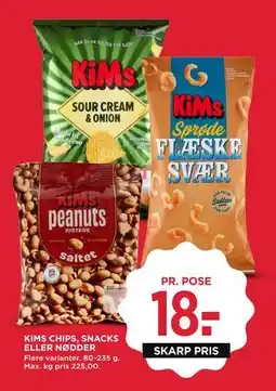 MENY KIMS CHIPS, SNACKS ELLER NØDDER tilbud