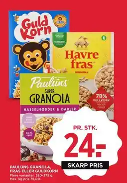 MENY PAULÚNS GRANOLA, FRAS ELLER GULDKORN tilbud