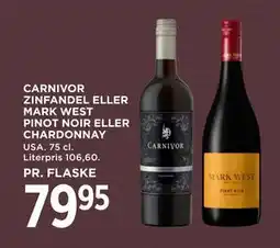 MENY CARNIVOR ZINFANDEL ELLER MARK WEST PINOT NOIR ELLER CHARDONNAY tilbud
