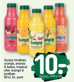 REMA 1000 Sunjoy hindbær, orange, ananas & kokos, tropical eller orange & jordbær 50 cl. Ex. pant tilbud