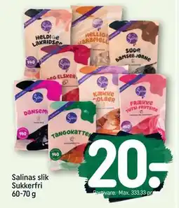 REMA 1000 Salinas slik Sukkerfri 60-70 g tilbud