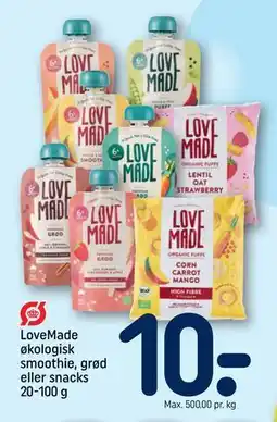 REMA 1000 LoveMade økologisk smoothie, grød eller snacks 20-100 g tilbud