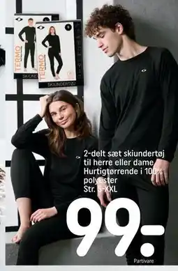 REMA 1000 2-delt sæt skiundertøj til herre eller dame Hurtigtørrende i 100% polyester Str. S-XXL tilbud