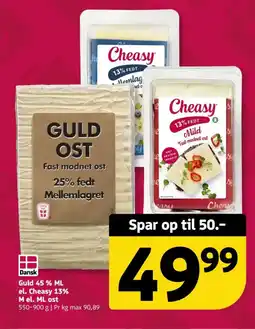 Løvbjerg Guld 45 % ML el. Cheasy 13% M el. ML ost tilbud