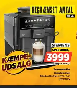 Power SIEMENS Espressomaskine TE651319RW tilbud