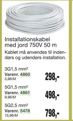 Harald Nyborg Installationskabel med jord 750V 50 m tilbud
