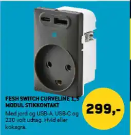 XL-BYG Fesh switch curveline 1,5 modul stikkontakt tilbud