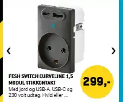 XL-BYG Fesh switch curveline 1,5 modul stikkontakt tilbud