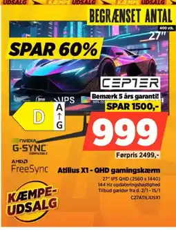 Power CEPTER Atilius X1 - QHD gamingskærm C27ATILIUSX1 tilbud