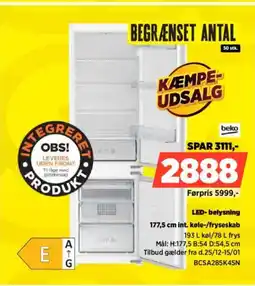 Power Beko 177,5 cm int. køle-/fryseskab BCSA285K4SN tilbud