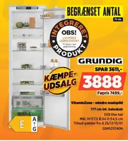 Power GRUNDIG 177 cm int. køleskab GSM125740N tilbud