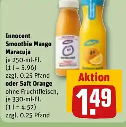 REWE DE Innocent Smoothie Mango Maracuja oder Saft Orange tilbud