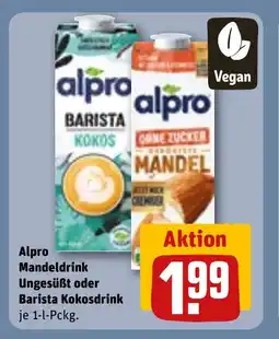 REWE DE Alpro Mandeldrink Ungesüßt oder Barista Kokosdrink tilbud