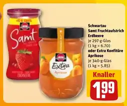REWE DE Schwartau Samt Fruchtaufstrich Erdbeere oder Extra Konfitüre Aprikose tilbud