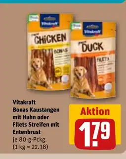 REWE DE Vitakraft Bonas Kaustangen mit Huhn oder Filets Streifen mit Entenbrust tilbud
