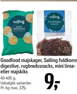 Føtex Goodfood majskager, Salling fuldkorns digestive, rugbrødssnacks, mini linse- eller majskiks tilbud