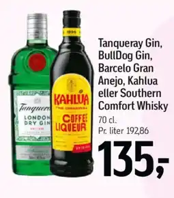 Føtex Tanqueray gin, bulldog gin, barcelo gran anejo, kahlua ller Southern Comfort Whisky tilbud