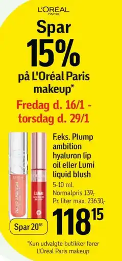 Føtex F.eks. Plump ambition hyaluron lip oil eller Lumi liquid blush tilbud
