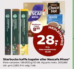 Coop 365 Starbucks kaffe kapsler eller Nescafe Mixes tilbud
