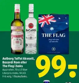 Coop 365 Aalborg Taffel Akvavit, Bacardi Rom eller The Flag i boks tilbud