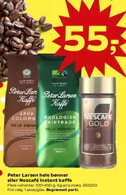 SuperBrugsen Peter Larsen hele bønner eller Nescafé instant kaffe tilbud