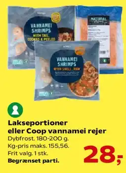 SuperBrugsen Lakseportioner eller Coop vannamei rejer tilbud