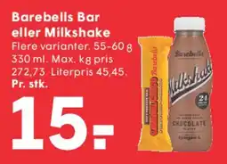 SPAR Barebells - Bar eller Milkshake tilbud