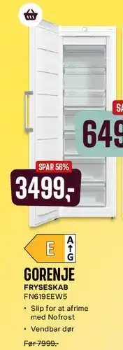 Skousen Gorenje FRYSESKAB FN619EEW5 tilbud